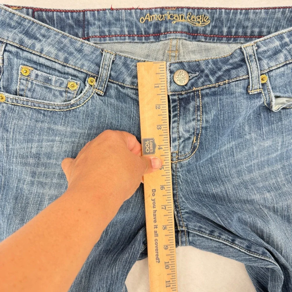 American Eagle Hipster Flare Jeans Womens 10 Long Blue Medium Wash Low Rise Long